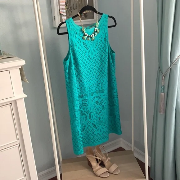 LOFT | Dresses | Loft Size 4 Teal Eyelet Sleeveless Dress Fully Lined |  Poshmark